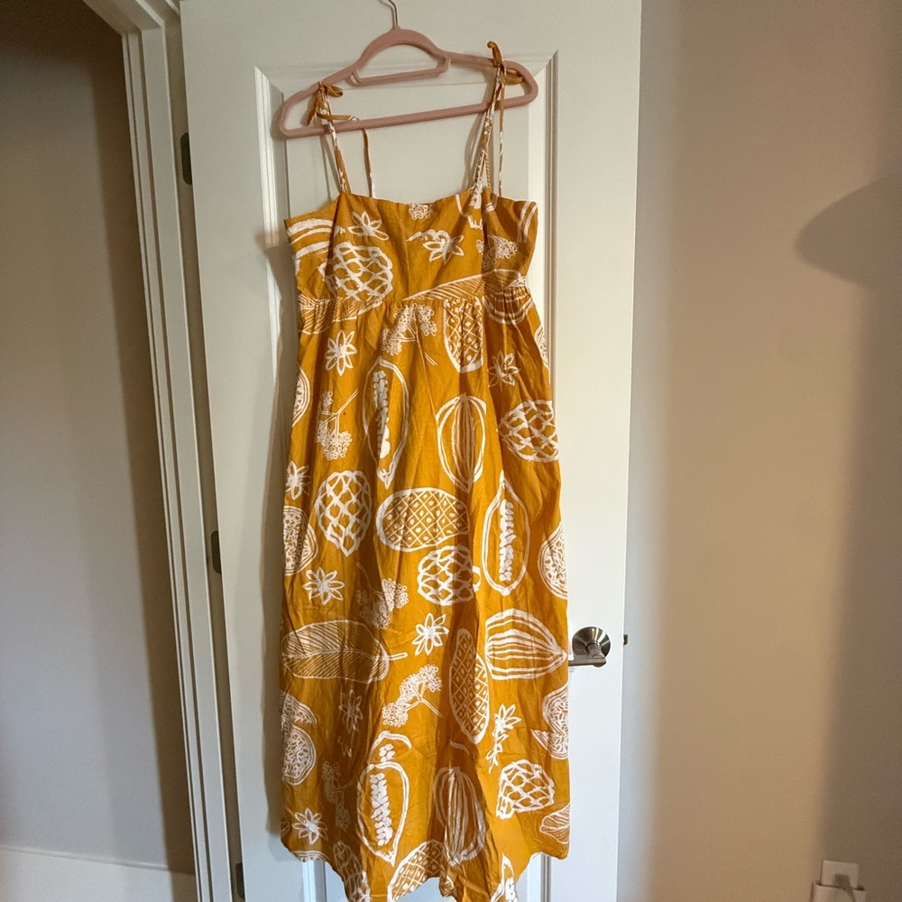 NWT Petal & Pup Mustard Yellow Tropical Print Tie-Shoulder Maxi Sundress
